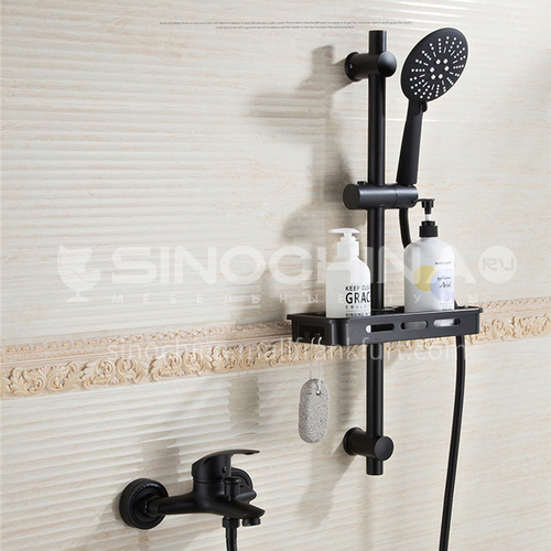 Black simple shower set, copper hot and cold faucet, bathtub shower with lifting frame, handheld shower spray